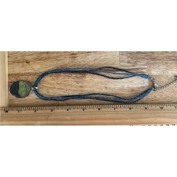 Kenneth Cole multi strand blue bead necklace with watercolor ombre pendant - Picture 6 of 7